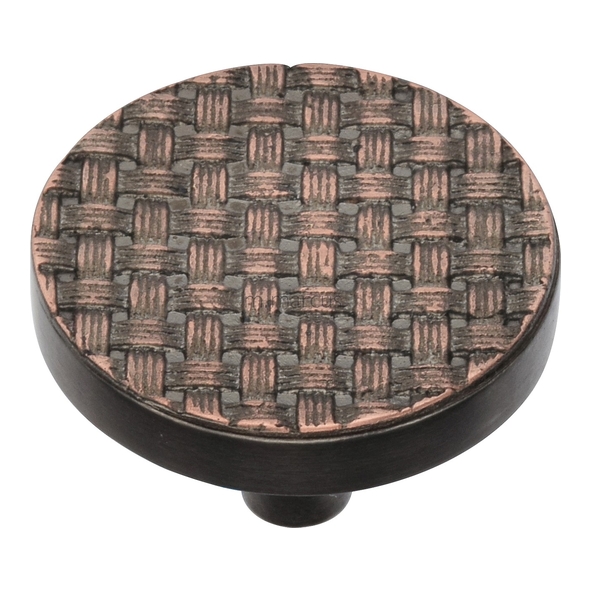 C3675 38-AC • 38 x 26mm • Aged Copper • Heritage Brass Round Weave Cabinet Knob